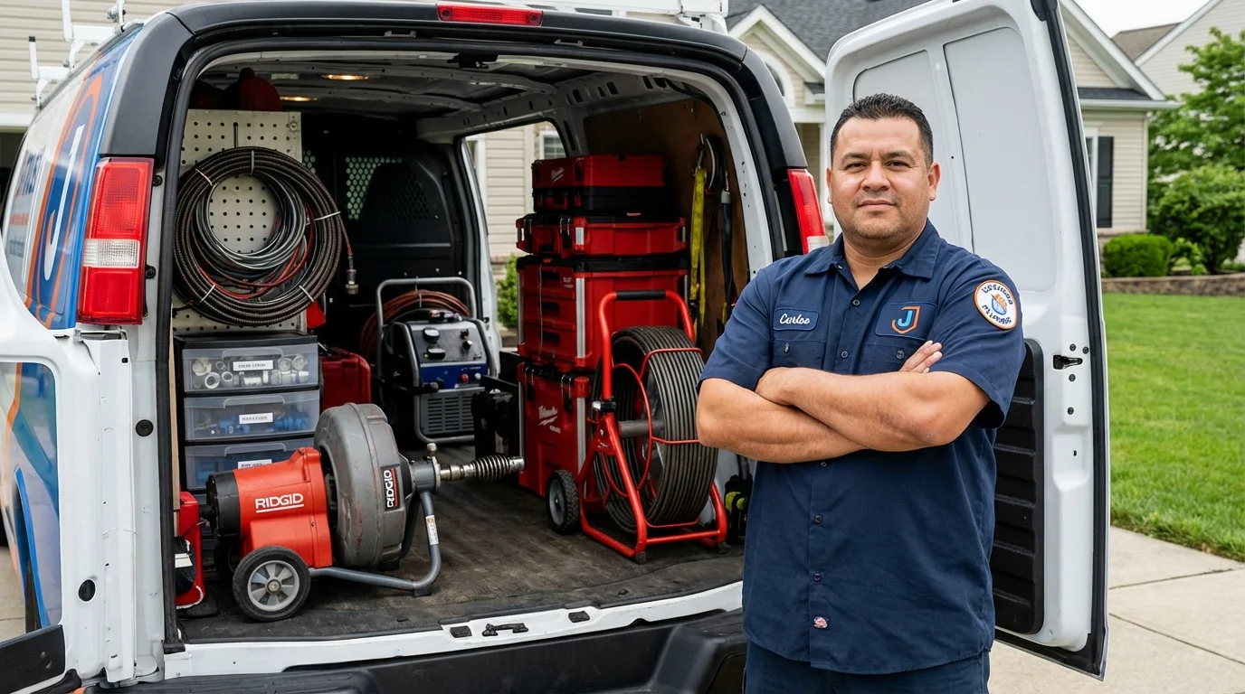 Professional drain cleaning equipment and Johns Plumbing LLC plumber in Jonesport