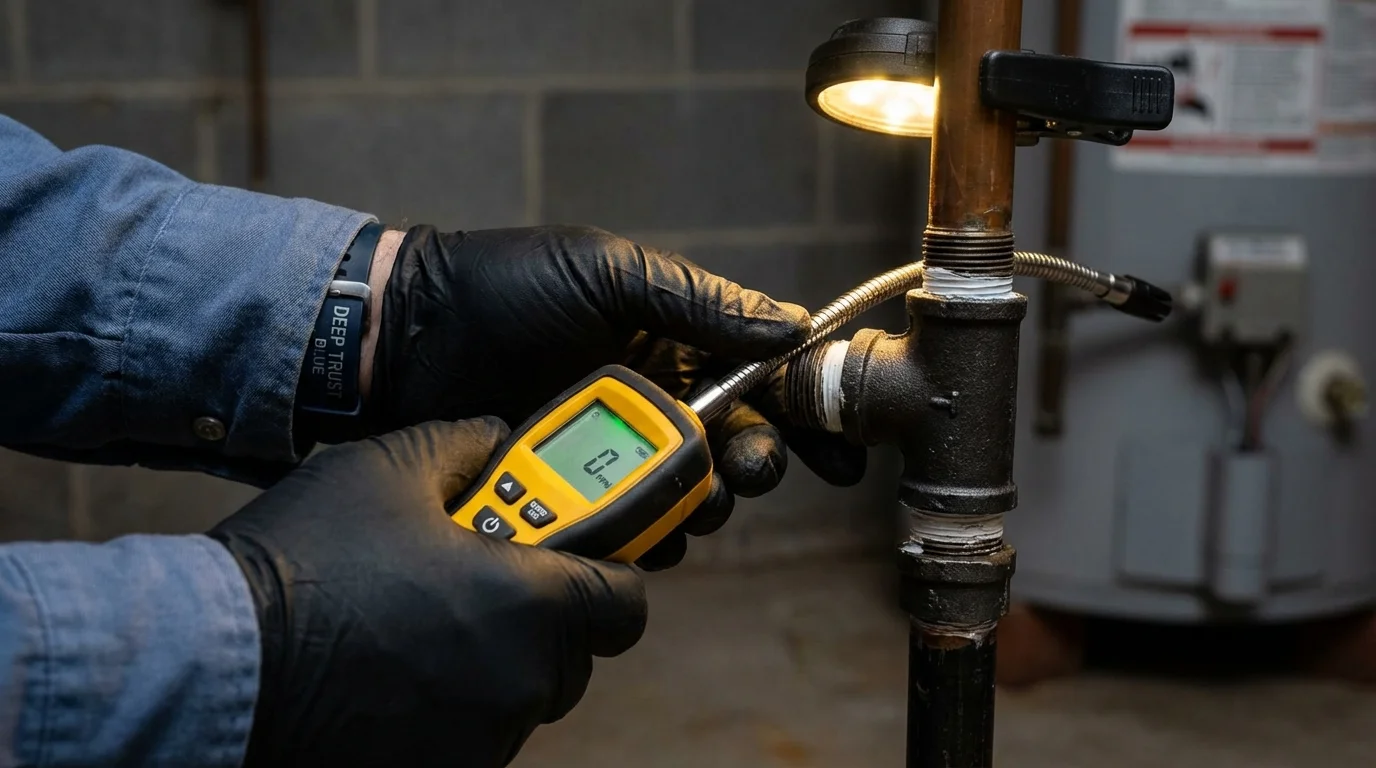 Gas leak detection with electronic sniffer by Johns Plumbing LLC in Jonesport