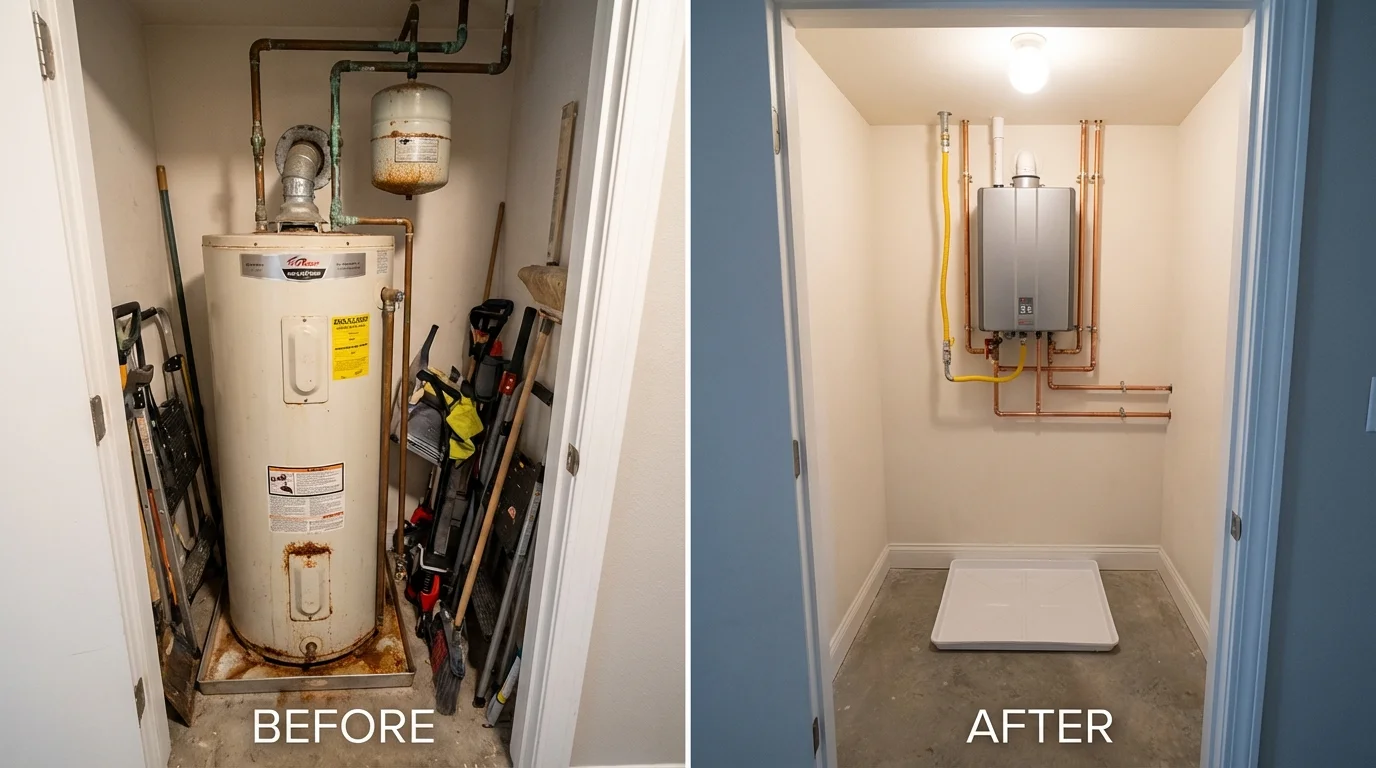 Tank water heater versus wall-mounted tankless unit comparison for Jonesport, ME homeowners
